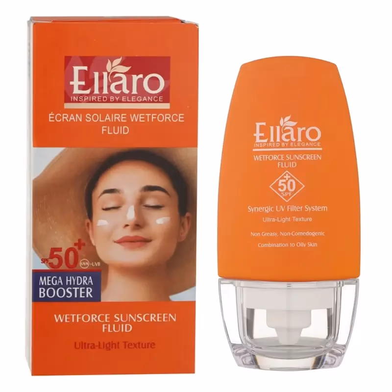 فلوئید ضد آفتاب الارو (Ellaro) مدل Wetforce مناسب انواع پوست – حجم 50 میلی‌لیتر — تصویر ۲