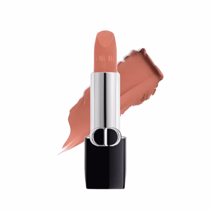 رژ لب جامد مات دیور مدل Rouge Dior Couture رنگ Nude Look شماره 100 – نود بژ‑رز خنثی با مات مخملی