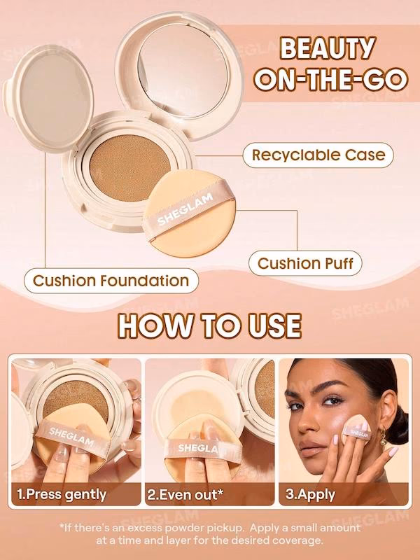 کرم پودر کوشن شیگلم Sheglam مدل Lock & Go Long-Lasting Cushion Foundation رنگ Shell — تصویر ۵