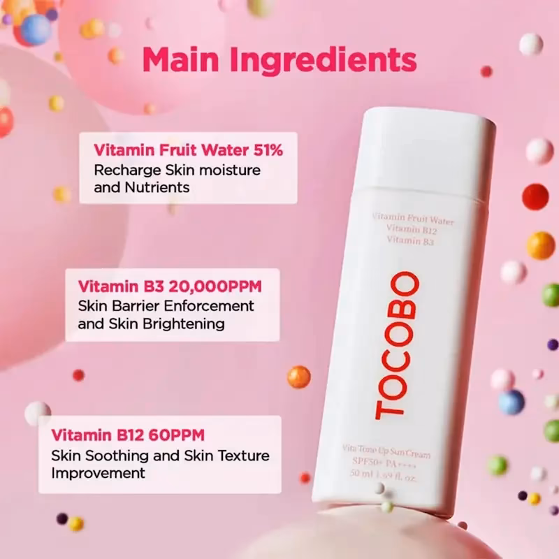 کرم ضد آفتاب روشن‌کننده توکوبو (Tocobo) مدل Vita Tone Up SPF 50 – حجم ۵۰ میلی‌لیتر — تصویر ۲