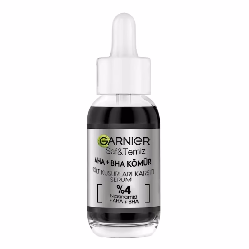 سرم لایه‌بردار و پاکسازی پوست گارنیه مدل AHA + BHA Charcoal (Komur) – حاوی زغال فعال حجم 30 میلی‌لیتر