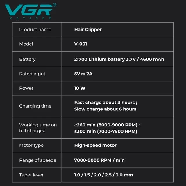 ماشین اصلاح موی سر وی جی آر مدل VGR 001 — تصویر ۴