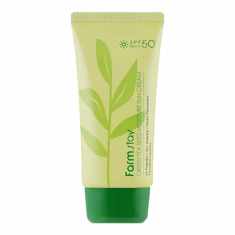 کرم ضد آفتاب بدون رنگ فارم‌استی (Farm Stay) SPF 50 مدل Green Tea مناسب پوست‌های چرب و مختلط حجم ۷۰ میلی‌لیتر