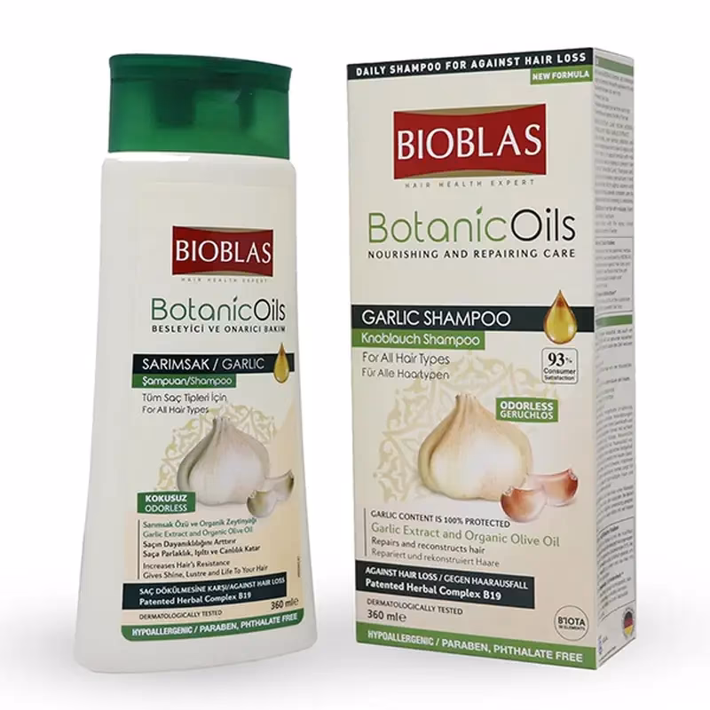 شامپو ضد ریزش بیوبلاس (Bioblas) مدل Garlic با عصاره سیر – حجم ۳۶۰ میلی‌لیتر — تصویر ۲