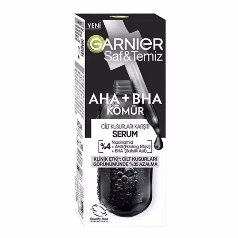 سرم لایه‌بردار و پاکسازی پوست گارنیه مدل AHA + BHA Charcoal (Komur) – حاوی زغال فعال حجم 30 میلی‌لیتر — تصویر ۲