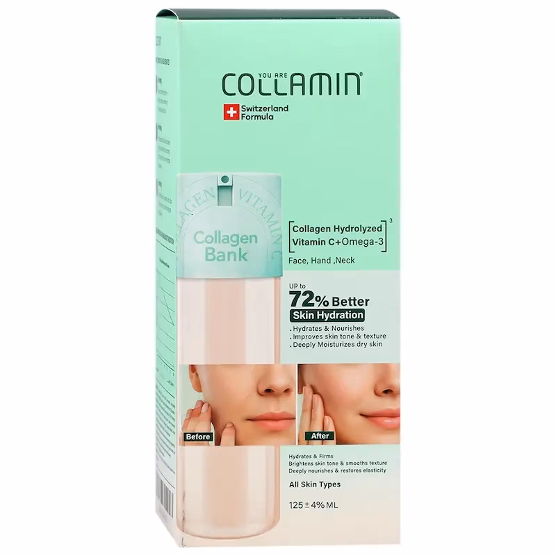 کرم آبرسان و سفت‌کننده کولامین (COLLAMIN) مدل Collagen Bank مناسب انواع پوست حجم ۱۲۵ میلی‌لیتر