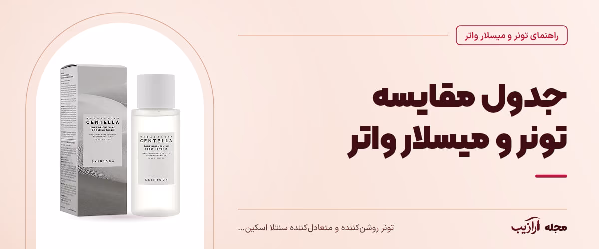 جدول مقایسه تونر و میسلار واتر — تونر روشنکننده و متعادلکننده سنتلا اسکین 1004، از محصولات مرتبط با تونر و میسلار واتر